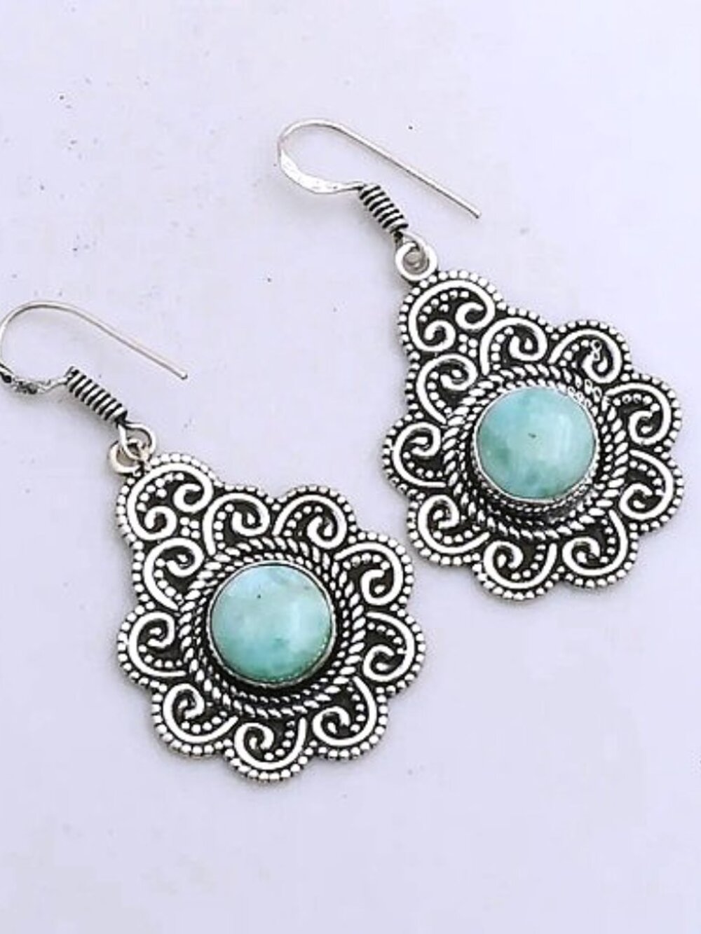 Natural Larimar Gemstone Sterling Silver Earrings